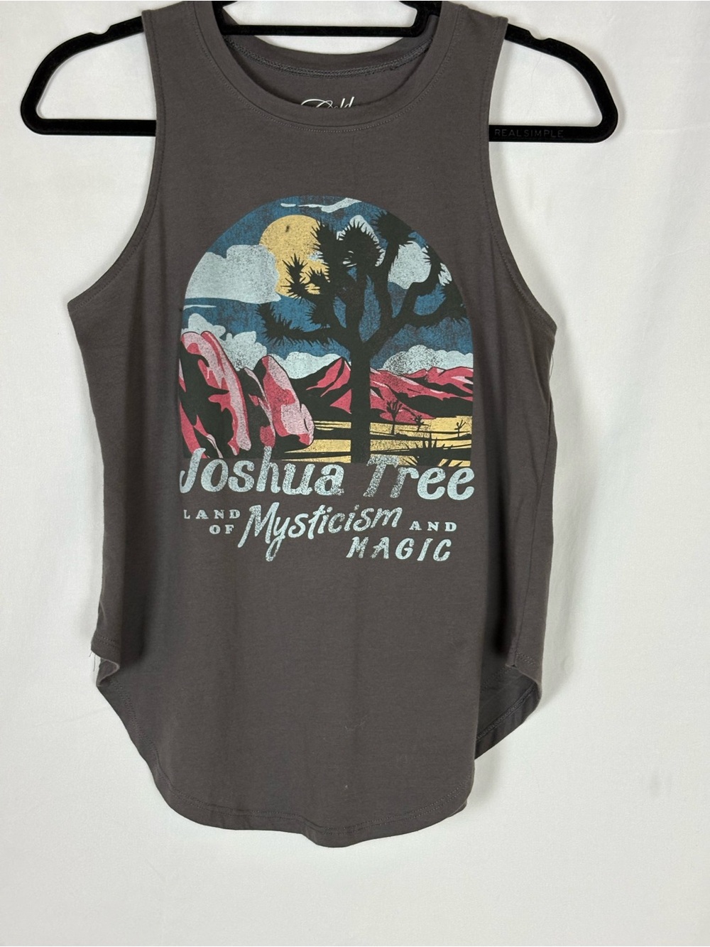 Vintage Graphic Muscle Tank Top - Charcoal with Multicolor Print - Picture 2 of 5